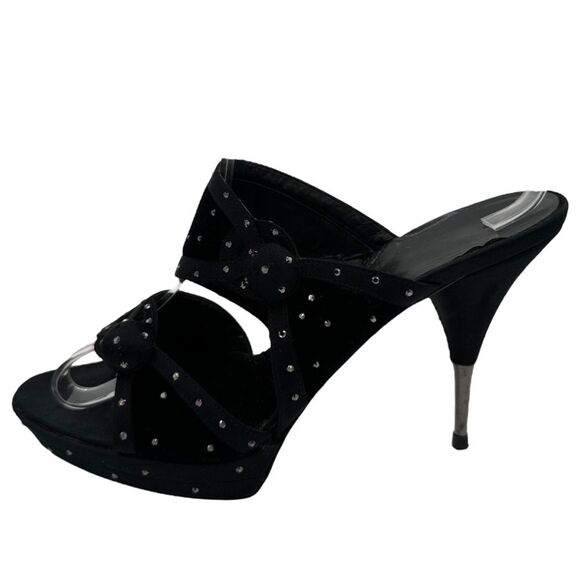 Vintage Y2K Stella McCartney Rhinestone Black Velvet Evening Heels Shoes Size 39 - Picture 1 of 12